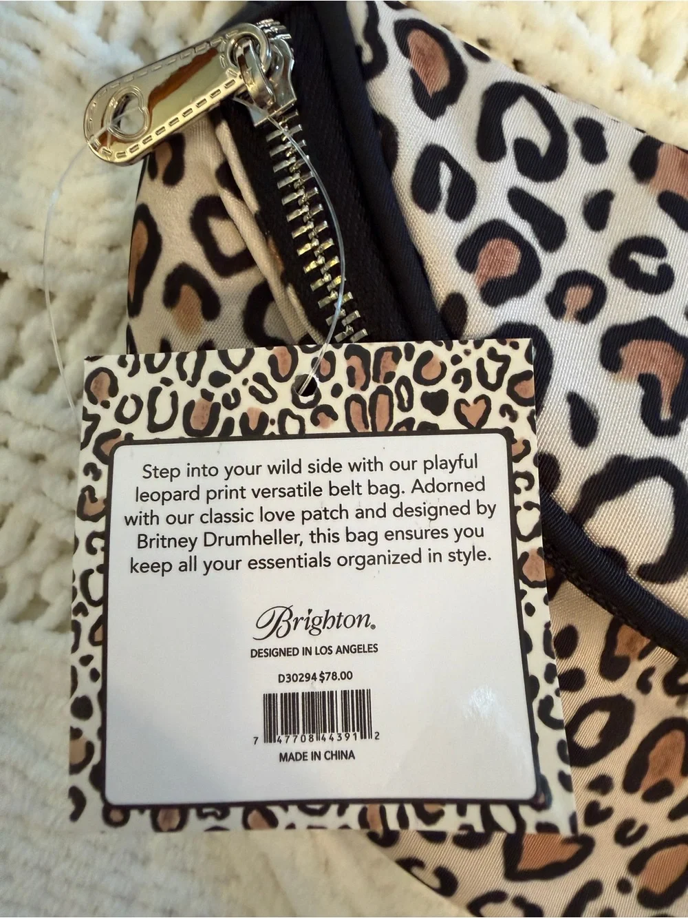 Brighton Leopard Print Crescent Bag in Black, Tan, Cream